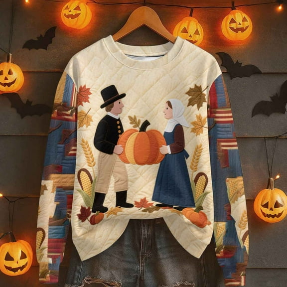 VKOYWKM Thanksgiving Sweatshirts for Women Thanksgiving Pumpkin Graphic Sweatshirt Funny Family Party Tops Long Sleeve Crewneck Sweatshirts Thankful Grateful Blessed Pullover