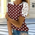 thumbnail image 5 of Fengactive Women's Lace Short Sleeve Blouses Polka Dot Shirts Cute Elegant Dressy Crew Neck Tunic Top, 5 of 7
