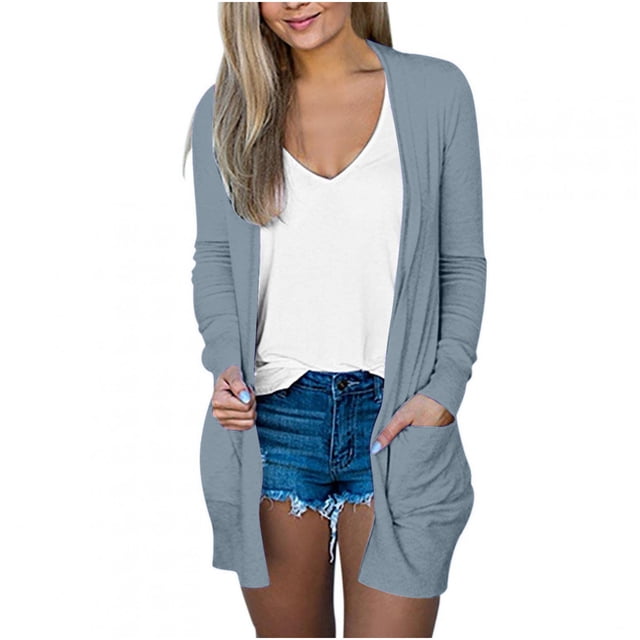 Pisexur Women's Cardigan Sweaters Lightweight Open Front Cardigan Casual Solid Color Long Sleeve Button Down Loose Fall Cardigans