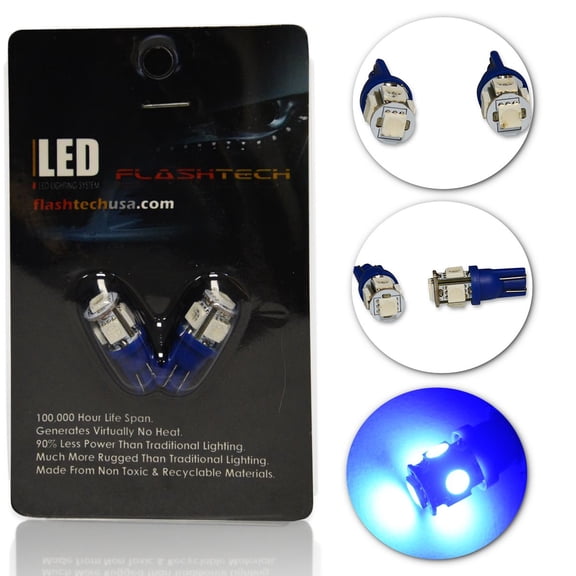 Flashtech Extremely Bright LED Bulbs for Car Interior Dome Map Door Courtesy License Plate Lights T10 - Blue, Pair