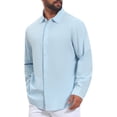 thumbnail image 4 of INSPIRE CHIC Back to School Men's Long Sleeve Button Down Solid Linen Dress Shirt S Light Blue, 4 of 6