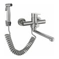 thumbnail image 1 of Grifo mezclador de cocina de pared, grifo de cocina para fregadero con pistola rociadora y 2 boquillas giratorias de 360°, 1 of 5