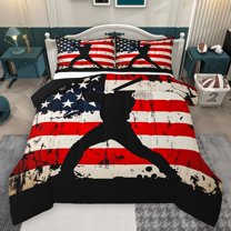 Homewish Baseball Gamer Full Size Comforter Sets 3-Piece for Boys Girls,Sport Game Bedding Comforter Set,Vintage American Flag Lightweight Bedding Sets,Lightweight Room Decor,Reversible