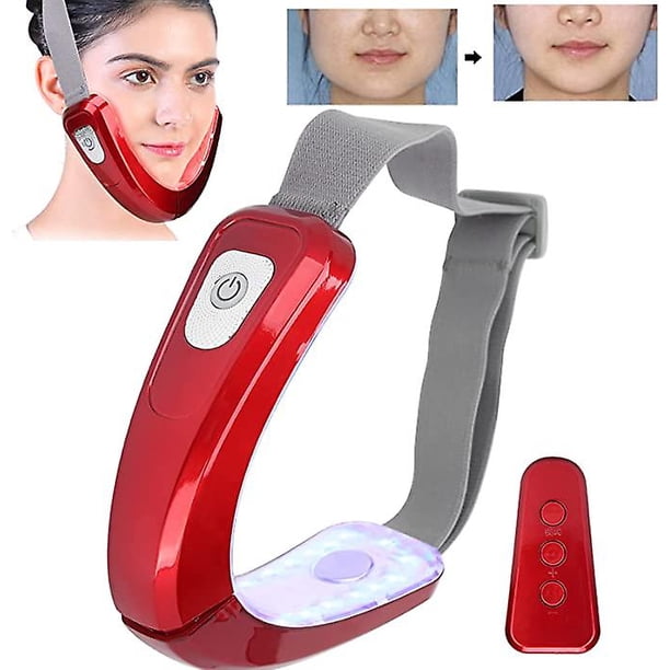 Dispositivo de estiramiento facial eléctrico (rojo), máscara de vibración adelgazante facial en forma de V con moldeador de línea de mandíbula, máscara de estiramiento facial en forma de V