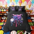 thumbnail image 3 of Erosebridal Purple Pink Drippy Baseball Helmet Print Bedding Comforter Set, Vibrant Sports Full Bedding Set for Kids Boys and Girls, Black Reversible 7 Pieces, 3 of 6