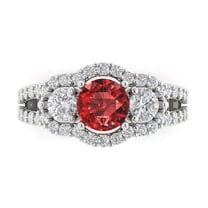 2.16 ct Round Cut Natural Garnet 3 Stone 14K White Gold Womens Engagement Ring