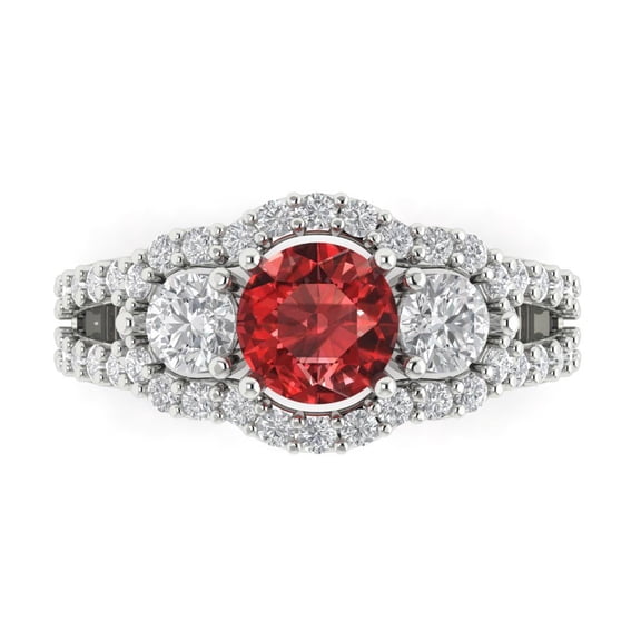 2.16 ct Round Cut Natural Garnet 3 Stone 14K White Gold Womens Engagement Ring