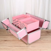 WORGEOUS Handheld Cosmetics Box 3 Tiers Toiletry Case Holder Makeup Train Organizer for Travel (Pink)