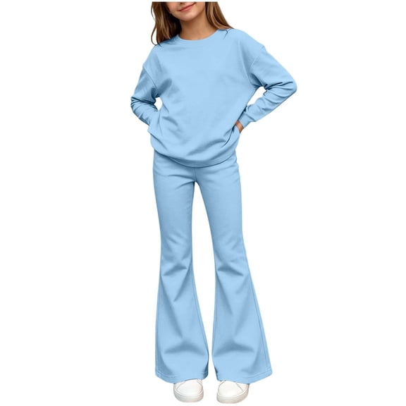 BXJX Girls Outfit Sets Size 10-12, 2 Piece Long Sleeve Causal Crew Neck Sweatshirt and Flare Pants Sets