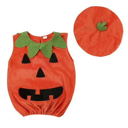 Cosplay Halloween Baby Kid Pumpkin Suit Top Blouse Dress+Hat Clothes