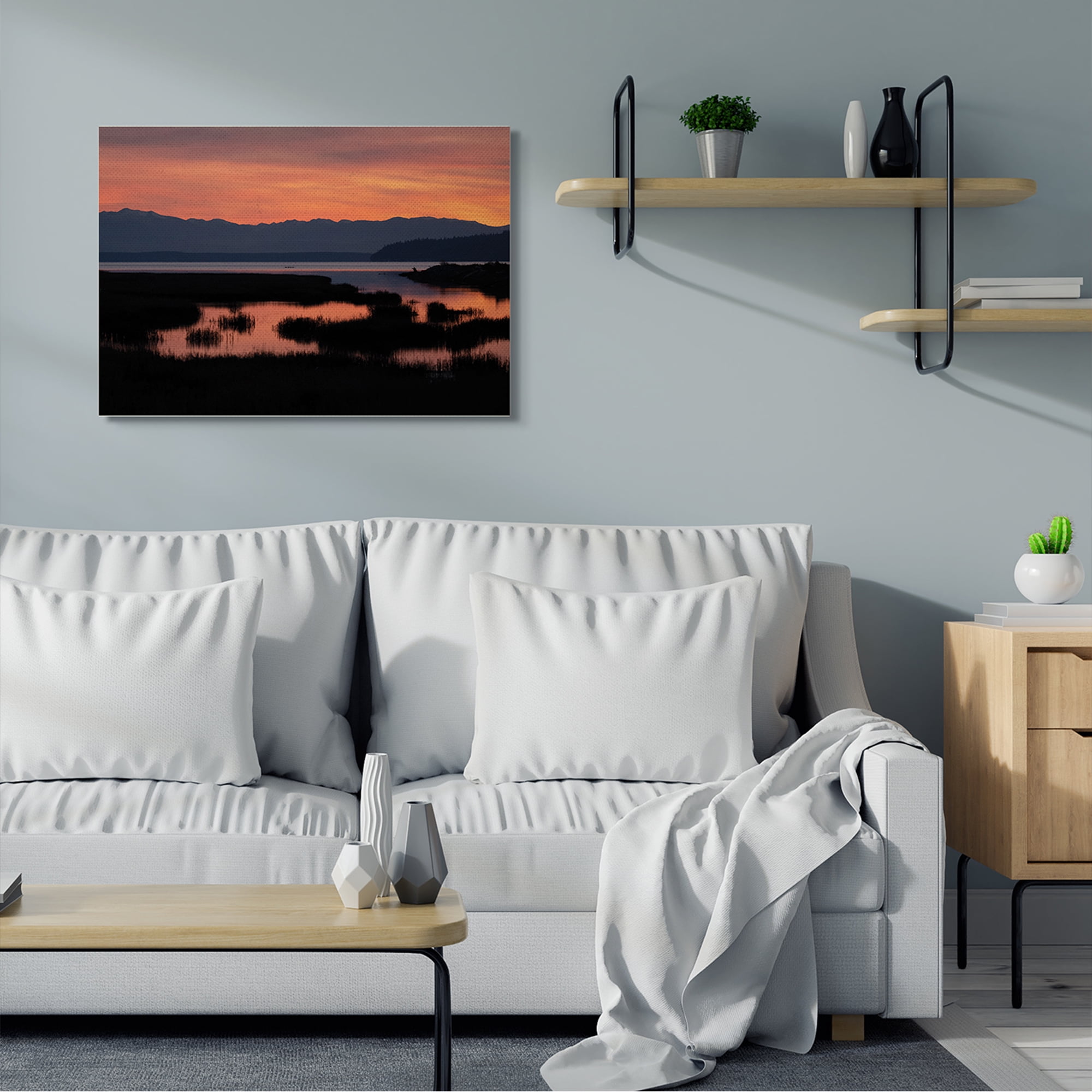 Stupell Industries Sunset over Marsh Land with Mountain Line,30 x 40,Designed by Nancy Crowell