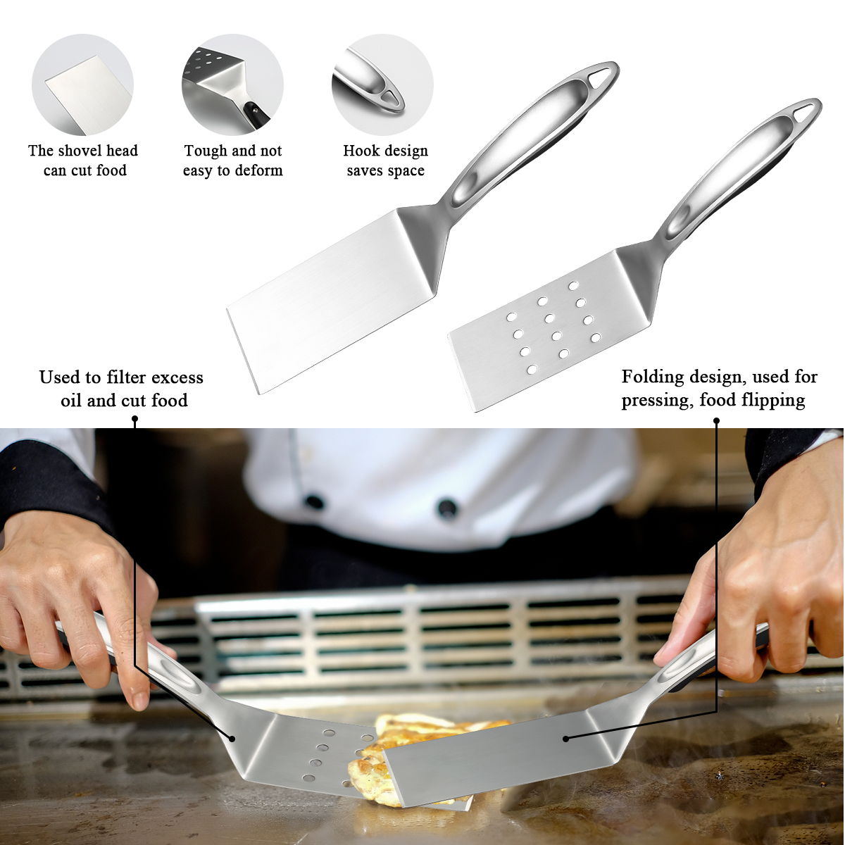 ReaNea Silver Barbecue Set of 10 Stainless Steel Grill Tool Set for All Grill Types and Dishwasher Safe