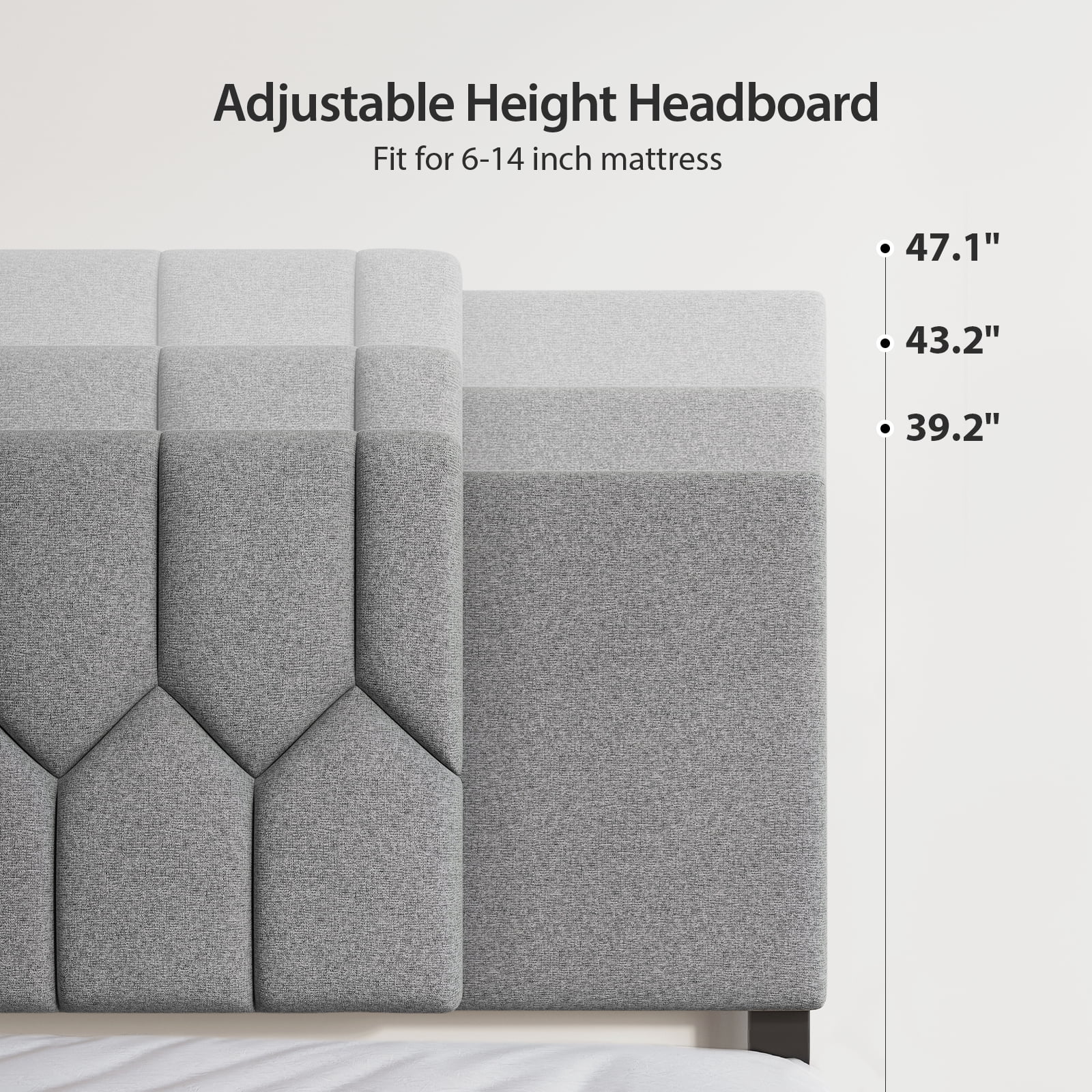 Vefurn Adjustable Upholstered Tufted Headboard for King Beds, Padded Linen, Grey