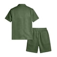 thumbnail image 6 of Sewkxo 2 Piece Outfits for Men Short Sleeves Lapel Button Down Shirts Drawstring Beach Shorts Summer Beach Casual Suits with Pockets,Army Green M, 6 of 6