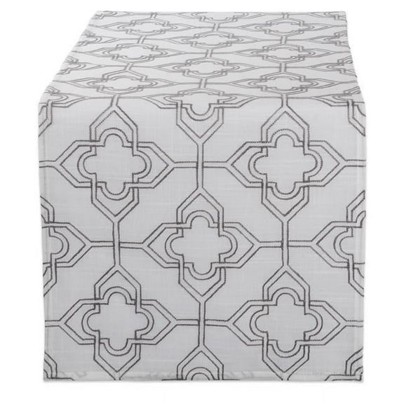 DII 70x14" Polyester Fabric Base Embroidered Lattice Table Runner in Off White