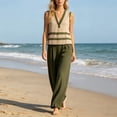 thumbnail image 6 of Guluxicc 2 Piece Women's Outfit Sets Linen V Neck Stripe Tank Tops High Waist Pleated Wide Leg Pants Outfits for Summer Casual Wear, 6 of 8