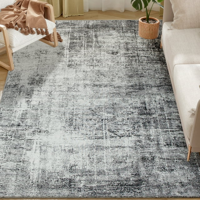 HOMCOM Area Rug 5x7, Modern Abstract Washable Rug for Living Room, Grey