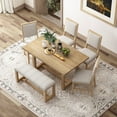 thumbnail image 4 of Harper & Bright Designs 6 Pieces Retro Dining Set for 6, Rectangular Dining Table with Trestle Base and 4 Upholstered Chairs and 1 Bench for Dining Room and Kitchen, Natural, 4 of 18