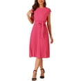 thumbnail image 1 of Vestido plisado de mujer Inspire Chic, cuello redondo, sin mangas, con cinturón en la cintura, vestido A-Line XL color rosa intenso, 1 of 5