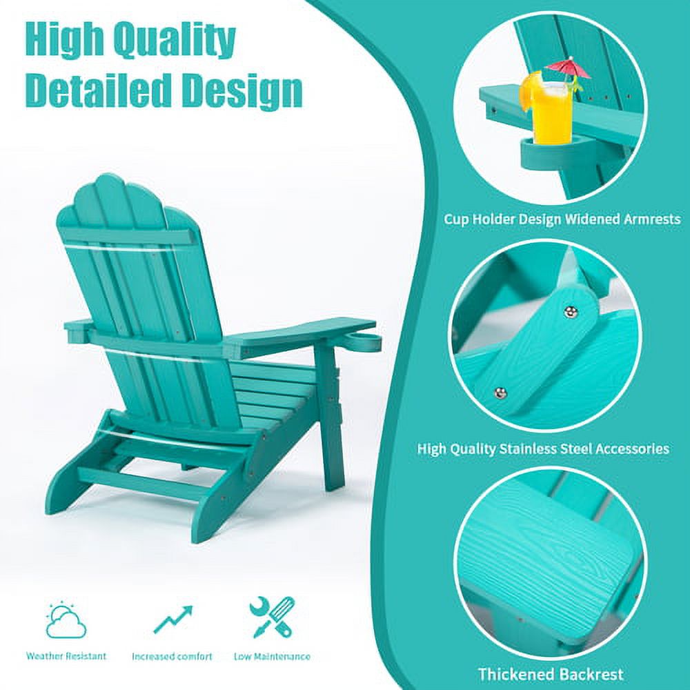 Folding Adirondack Chair, Weather Resistant Adirondack Chair Outdoor, Poly Fire Pit Chair with Cup Holder, Plastic Lounge Chair for Patio Campfire Deck Garden Backyard Lawn Seating,Green - image 5 of 7