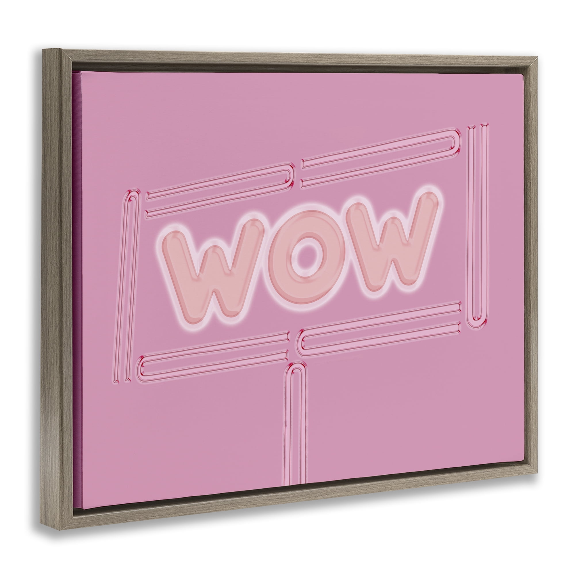 Stupell Industries Wow Neon Lights Style Text & Numbers Painting Brown Floater Framed Canvas Art Print Wall Art, 31 x 25