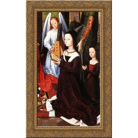 The Donne Triptych [detail: 5, central panel] 17x24 Gold Ornate Wood Framed Canvas Art by Memling, Hans