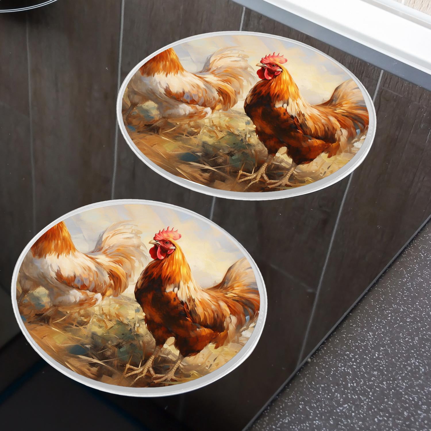 Stove Burner Covers 4 Pcs for Decorative Gas Stove Burner Cover 8Inch And 10Inch ,Rooster and chickens Beautiful Painting