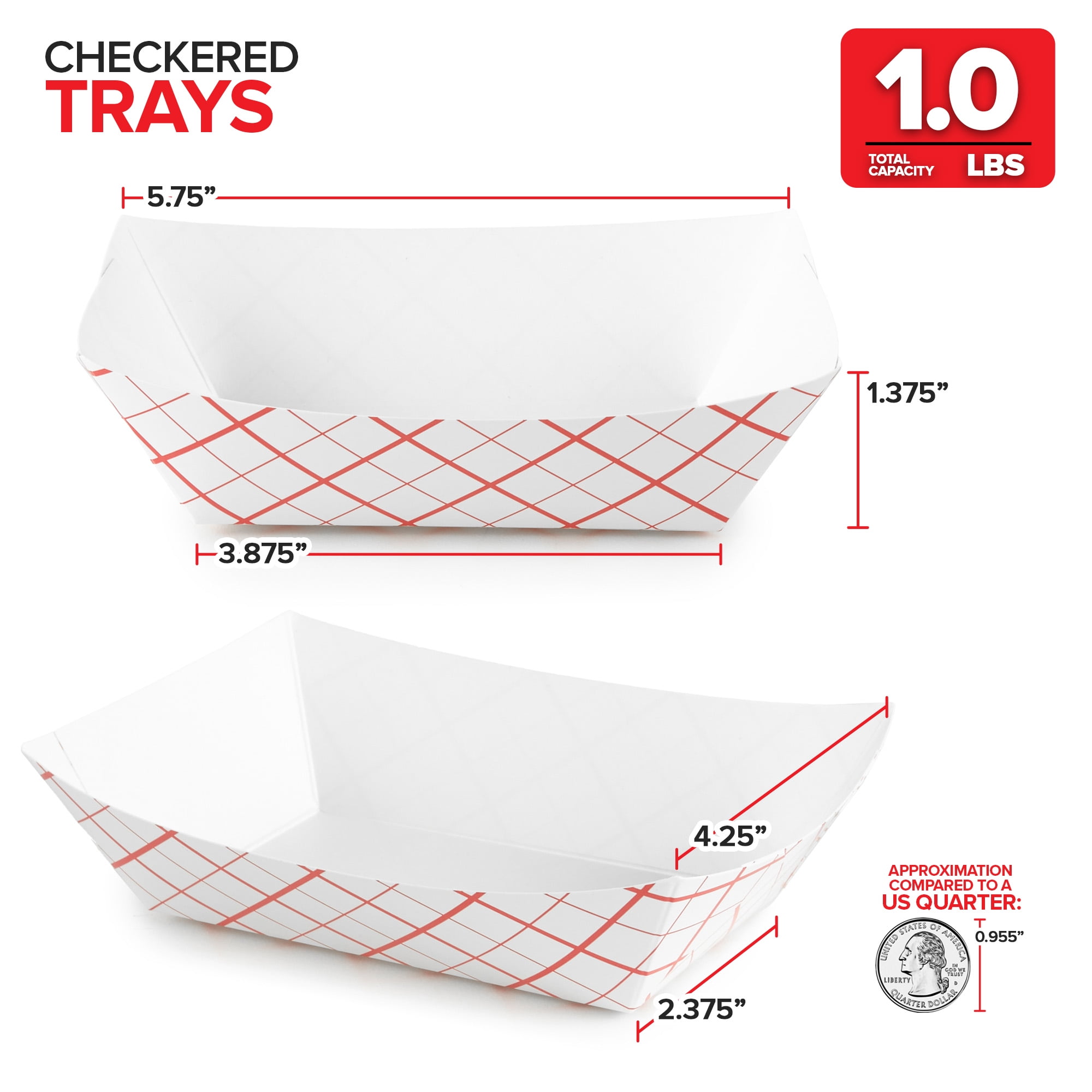 Small Paper Food Boats (250 Pack) – 1 lb Disposable Red & White Checkered Paper Trays, Eco-Friendly Serving Boats for Concession Food, Condiments & Nachos, 4.25" x 2.2"