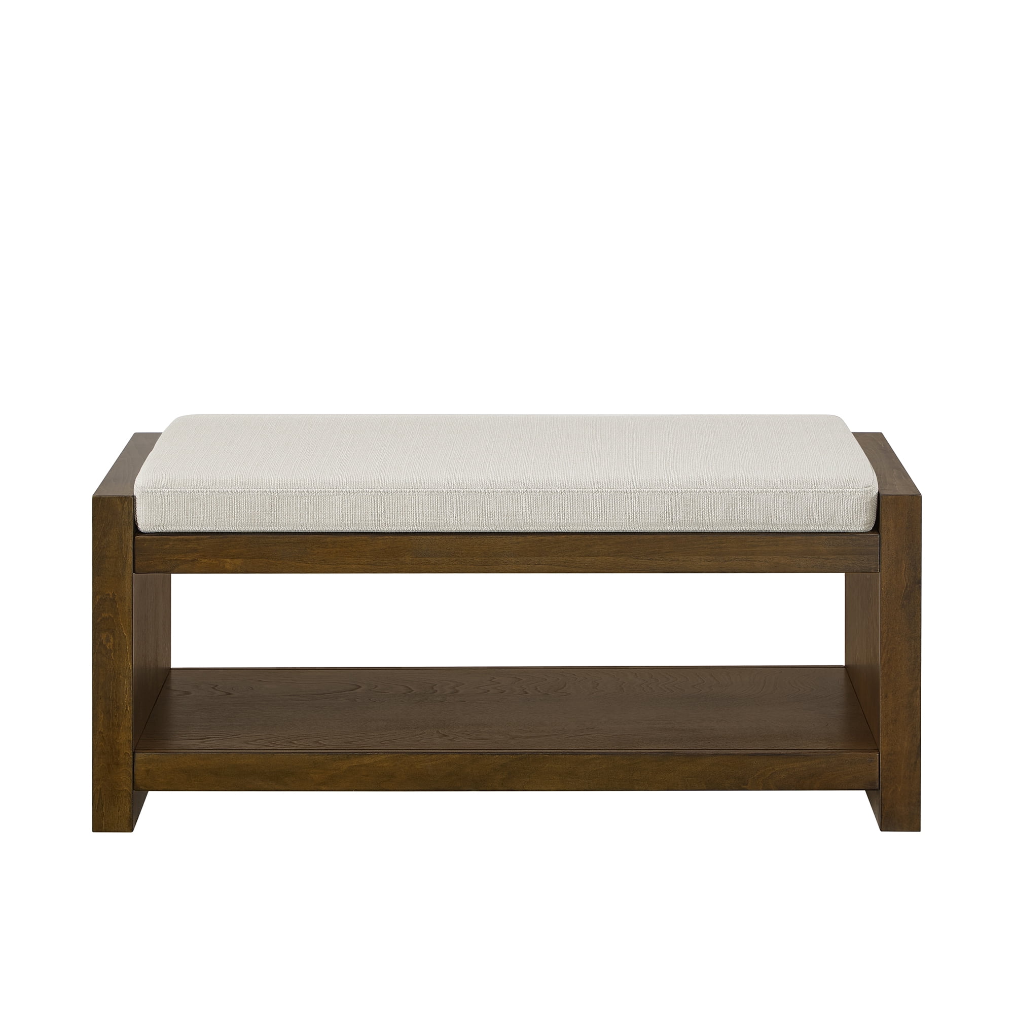 Accent Bench with Lower Shoe Shelf and Removable Cushion, 40-Inch Padded Entryway Bench for Living Room and Bedroom, Beige