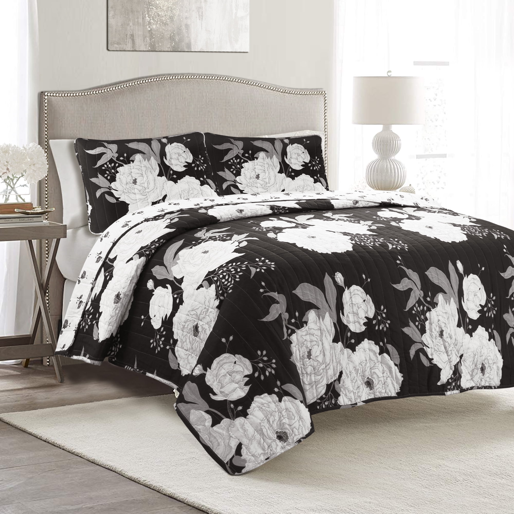 Lush Decor Zinnia Floral 3 Piece King Quilt & Sham Bedding Set