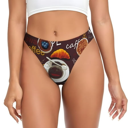 Qokaie A Cup Of Black Coffee On A Saucer Printed Women s Cotton Thong Underwear  Sexy Breathable Panties G-string -X-Large