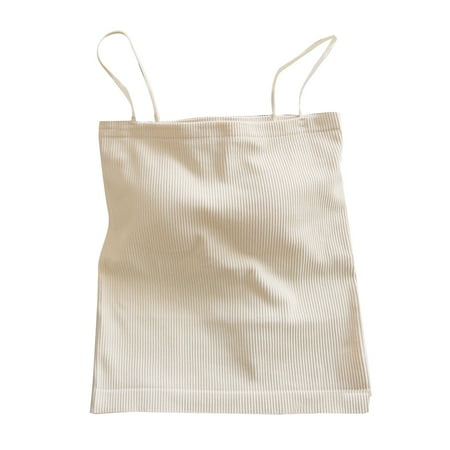 

HOTYA Women Ribbed Knit Camisole with Shelf Bra Solid Spaghetti Strap Crop Tube Top