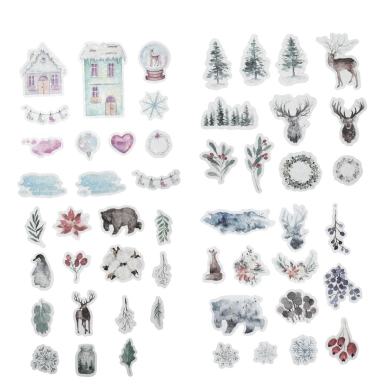 80pcs Lovely Winter Theme Tapes Stickers Beautiful Scrapbook DIY Stickers, Size: 7x3x0.01cm