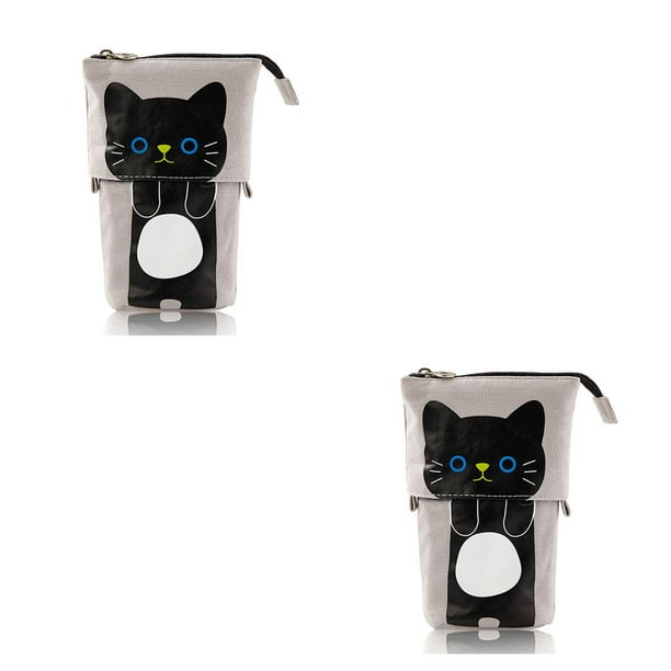 sweethay Bolsa portalápices Caja de capacidad media Estuche Plumas Bolsa Suministros Almacenamiento Regalos Estuches retráctiles Cosméticos Negro Negro 2piezas
