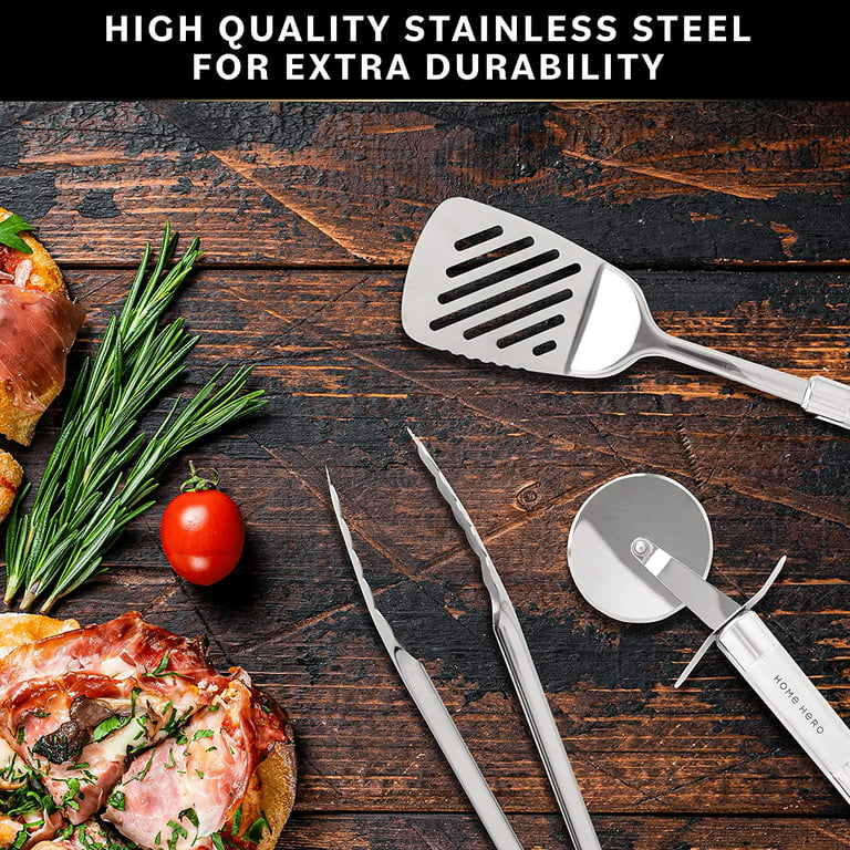 Home Hero Stainless Steel Kitchen Utensil Set Non Stick Cooking Utensils  with Spatula Measuring Cups And More 54 Pcs Gift Set 