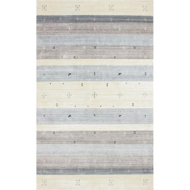 Bashian I167-IVGY-2.6X8-BLN12 Bashian Terrain Collection Striped Contemporary Wool & Viscose Hand Loomed Area Rug, Ivory & Grey - 2 ft. 6 in. x 8 ft.