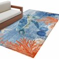 thumbnail image 2 of Sea Corals Turtle Washable Area Rugs 2.7'x5', Summer Beach Sea Stars Blue Stripes Low Pile Throw Living Room Rug Non-Slip Sturdy Edge Binding Carpet for Indoor Entryway Bedside Kitchen, 2 of 9