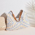 thumbnail image 4 of LNGOOR VCAY Beach Vacation Summer Crochet Colorblock Straw Geometric Pattern Shoulder Bag, 4 of 7