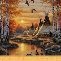 Feelyou Nature Camping Teens Fabric by the Yard 1 Yard, Woodland Wildlife Home Decor Fabric by the Yard, Rustic Animal Duck Sewing Fabric, Lightweight Room Decor