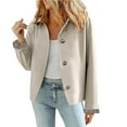 thumbnail image 2 of VISALY Women Oversized Trench Coat Plaid Lined Lapel Long Sleeve Button Down Casual Crop Jacket Fall Lightweight Trendy Outwear with Pockets Beige L, 2 of 7