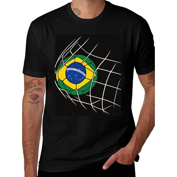 T-shirt Brazil Goals Soft Cotton Adult Heat-Transfer Graphic T-Shirt - 180g Breathable Fabric, Unisex Summer Casual Wear with Durable Heat-Printed Design