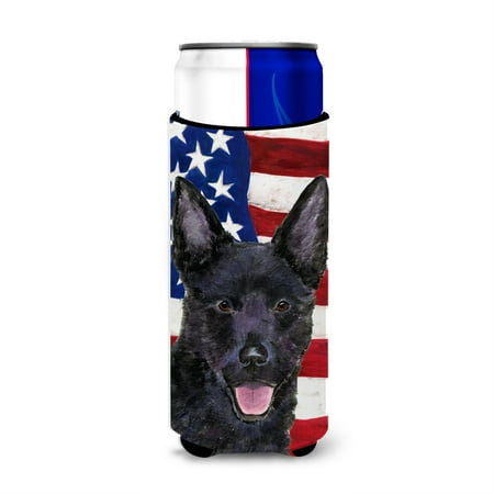 

USA American Flag with Australian Kelpie Ultra Beverage Insulators for slim cans SS4025MUK