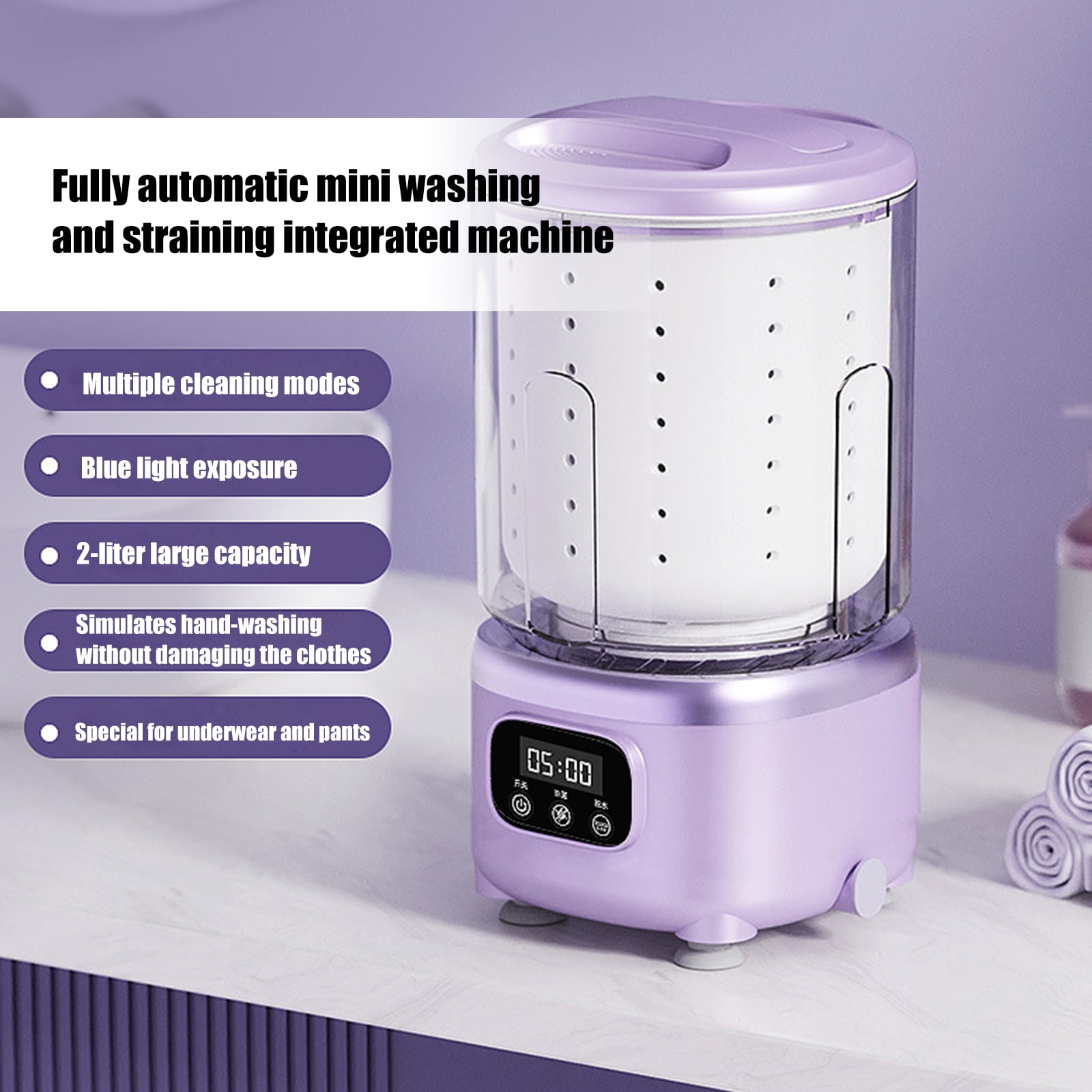 Compact Automatic Tiny Transportable Washer Turn Dryer 2L Capacity With Royal Blue Light Pasteurization For Dormitory Apartment Travel