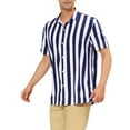thumbnail image 4 of MODA NOVA Big & Tall Men's Stripe Shirt Short Sleeved Button Down Shirt Navy Blue LT, 4 of 6