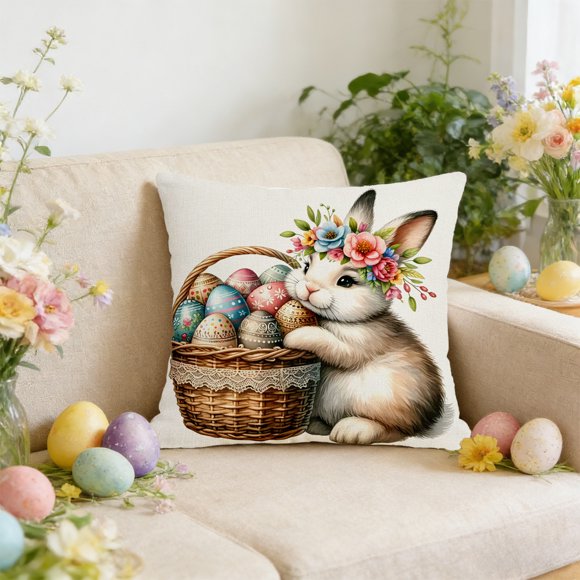 EGNMCR Easter Decorations, Easter Cartoons Bunny Patterns Home Decor Sofa Cushion Covers Various Festive Printed Cushion Covers Suitable For Easter Holiday Decoration Linen pillowcase