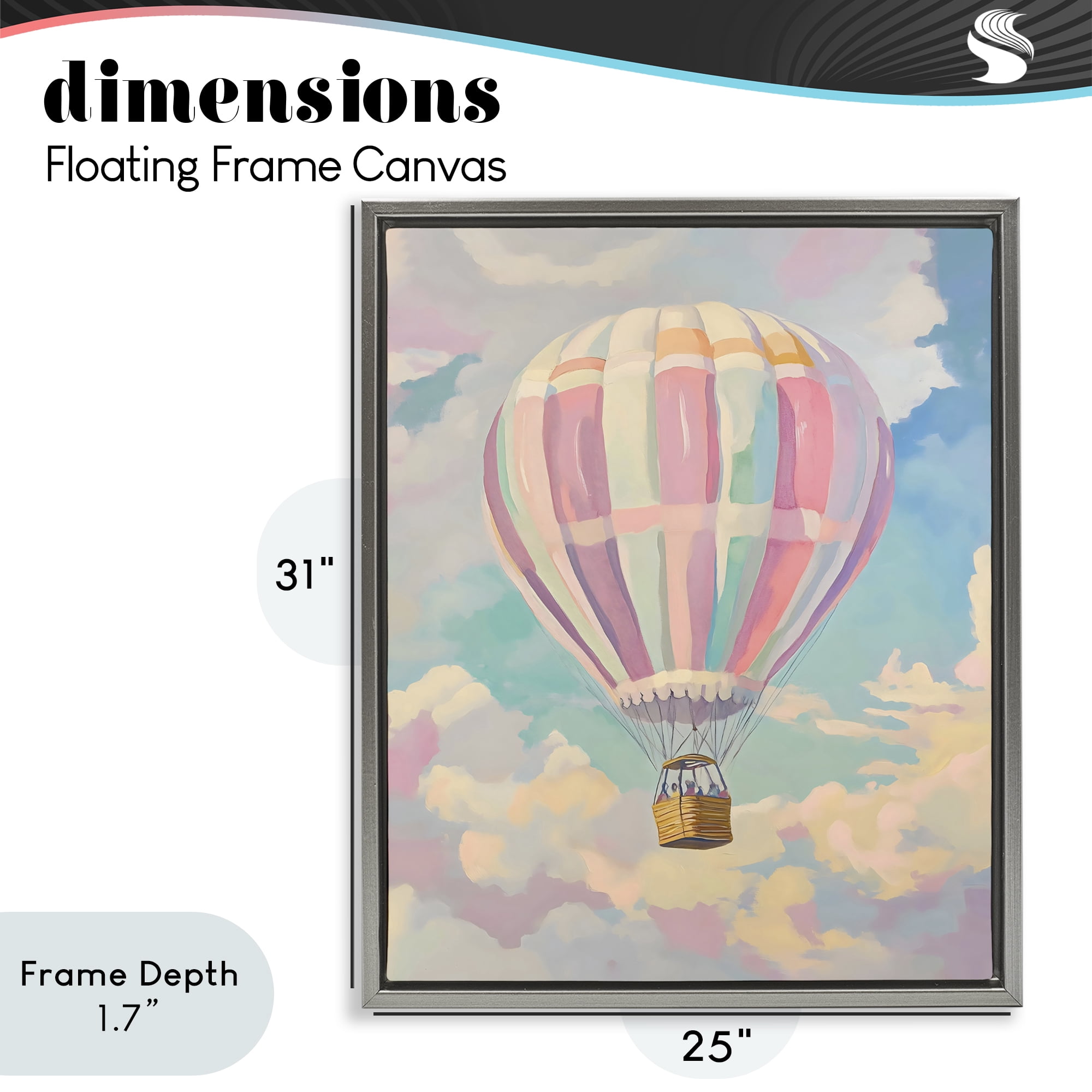 Stupell Industries Pastel Hot Air Balloon Gray Framed Floater Canvas Wall Art, design by The Prints Vibe