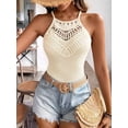 thumbnail image 4 of Women'S Geometric Cutout Pattern Lace Trim Design Sleeveless Vest Top Apricot Color S, 4 of 8