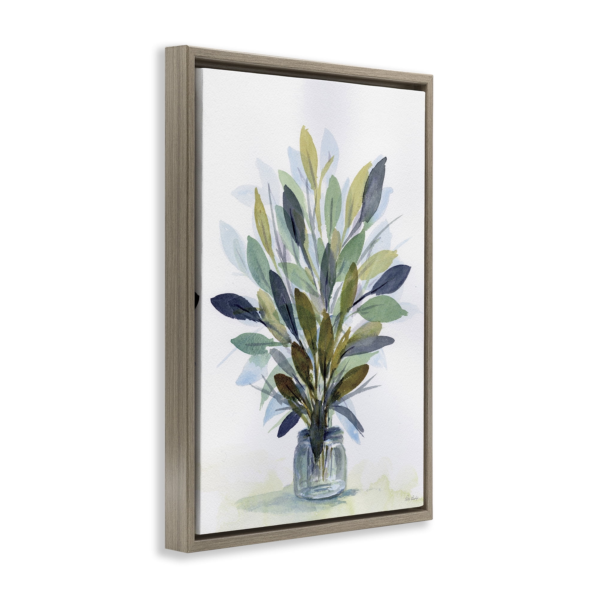 Stupell Industries Rustic Leaves Jar Botanical & Floral Painting Brown Floater Framed Art Print Wall Art, 17 x 25