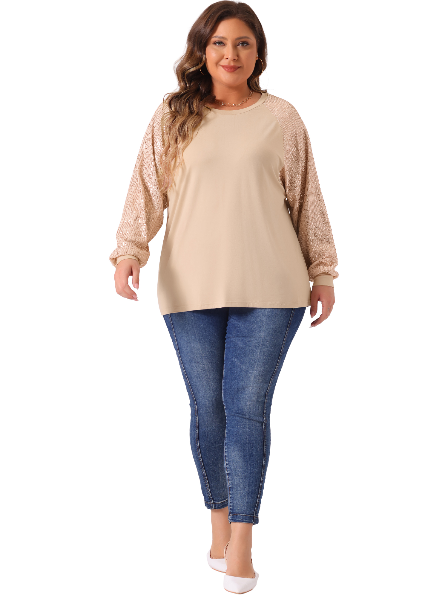 DARING DIVA Women's Plus Long Sleeve Shimmer Glitter Blouse 3X Pink