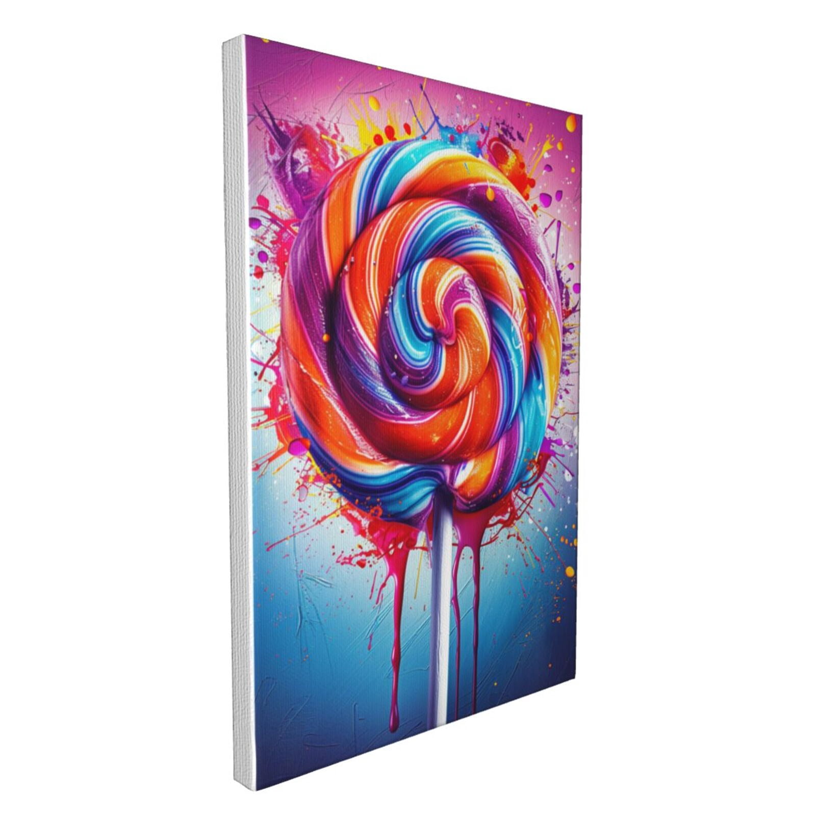 16x24 inch Frameless Canvas Picture Red Lollipop Poster,Kid Room,Candy Shop,Lounge,Yard Wall Decor Painting Prints,Classic Lollipop Oil Painting&nbsp;Wall Art,Gift For Lollipop Lovers Charm Gifts